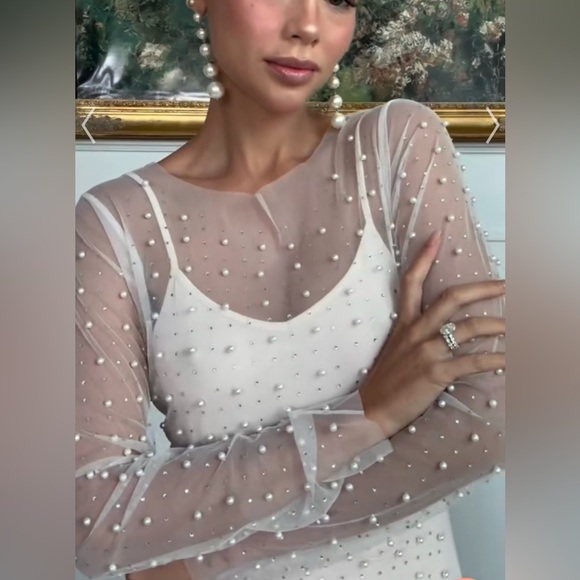 Chicwish Dresses & Skirts - Pearl Rhinestone Embellished Sheer Mesh Maxi Dress